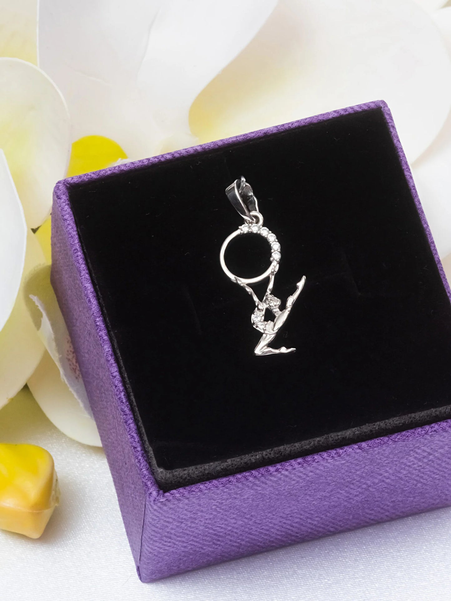 Silver Pendant with gemstones "Girl with a Hoop"