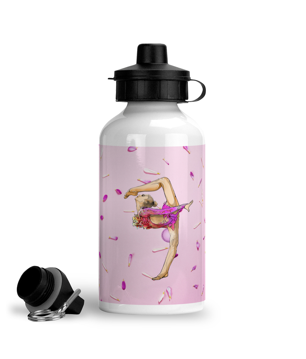 Gourde de sport en aluminium, pétales roses sur fond rose