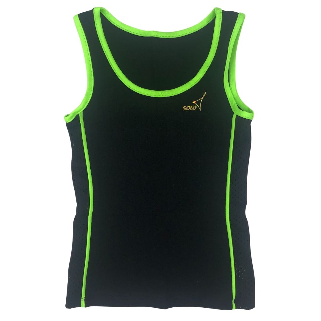 black tanktop with green trim