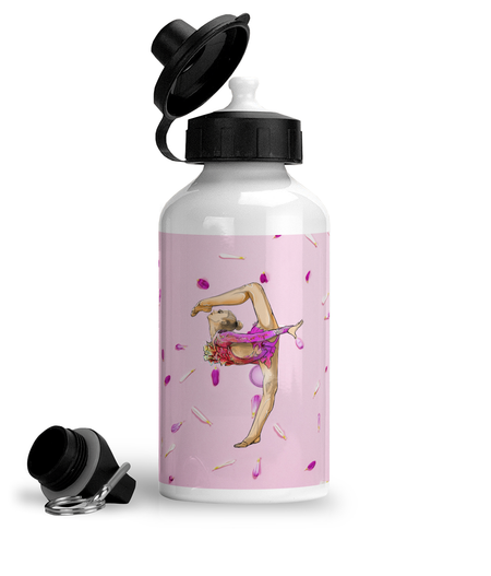 Gourde de sport en aluminium, pétales roses sur fond rose
