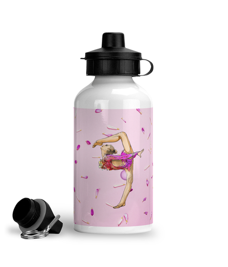 Gourde de sport en aluminium, pétales roses sur fond rose