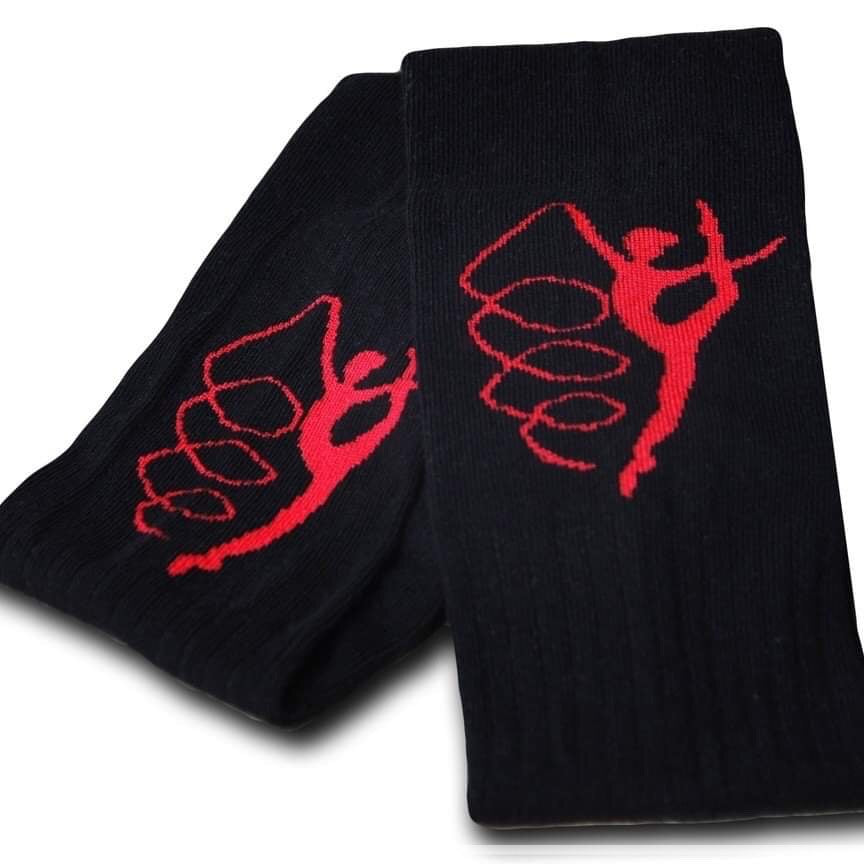 Leg warmers with gymnast print