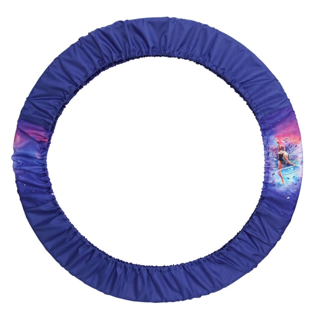 A blue hoop cover with character illustrations folded on a white background.