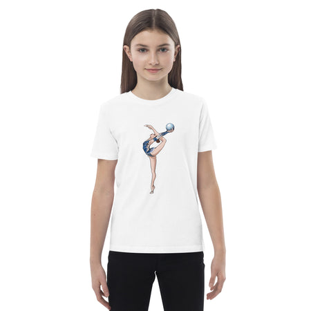 T-shirt enfant en coton bio, motif gymnaste avec ballon