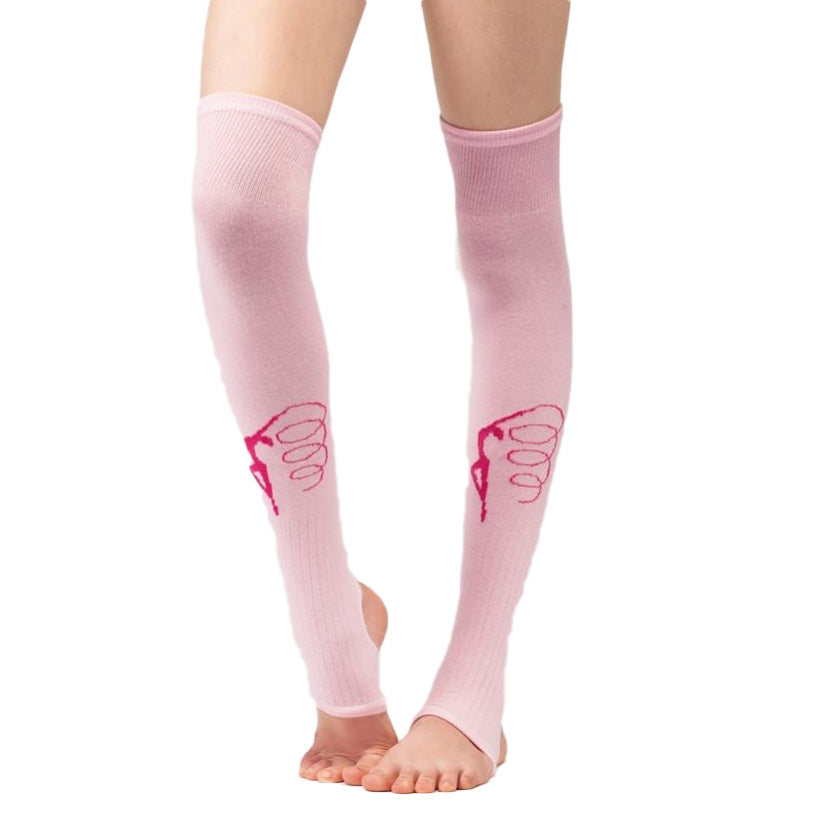 pink legwarmers with gymnast print