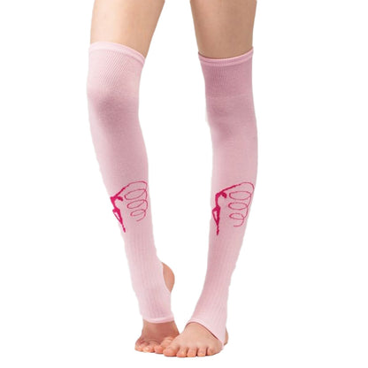 pink legwarmers with gymnast print